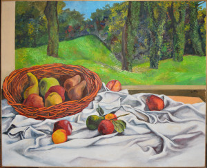 Guttuso - Cesto di frutta con drappo olio su tela - 1984